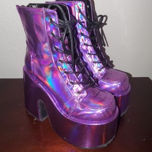 Demonia Camel 203 Purple Hologram Platform Boots